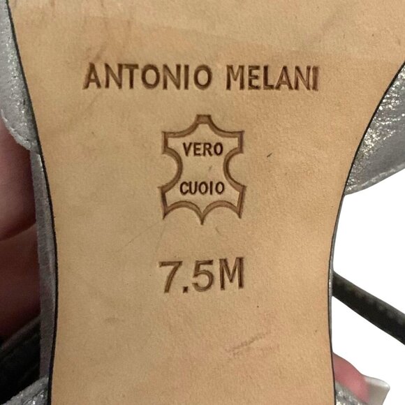 Antonio Melani Silver T-Strap Heels Gem Embellished Peep Toe 7.5 Formal Shoes - Picture 8 of 8